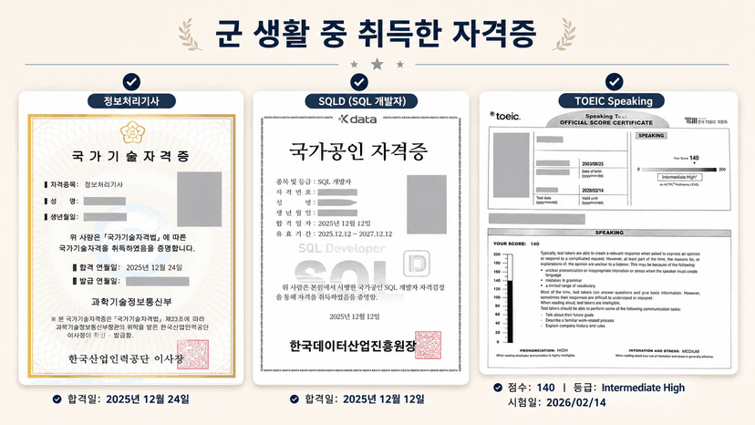 군 생활 중 취득 자격증